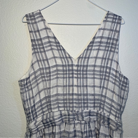 NWT Cottagecore DKNY Size 14 Plaid Knee Length Tank V-neck Dress Boho Chic - Picture 7 of 11